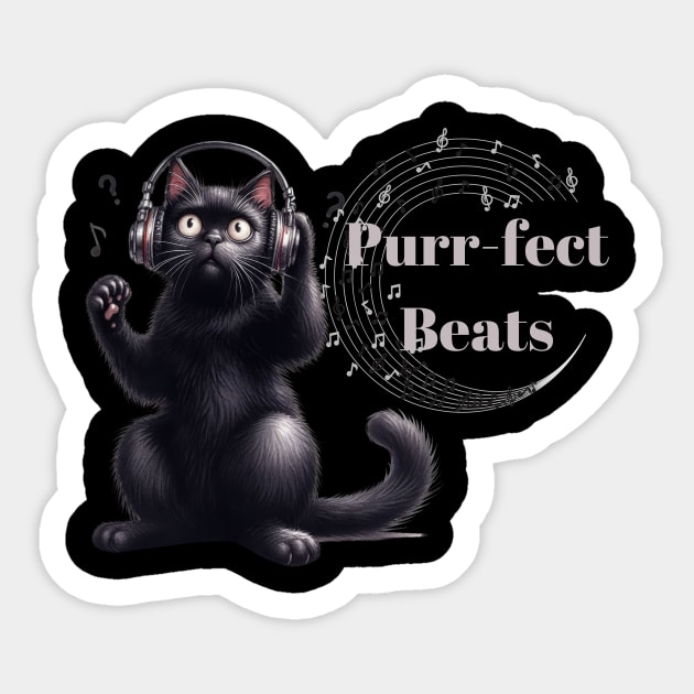 Funny Cat With Headphones Listening To Music Sticker by Positive Designer